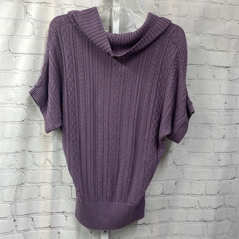 Byline Byer California purple cable knit short sleeve cowl neck sweater L - Picture 5 of 6